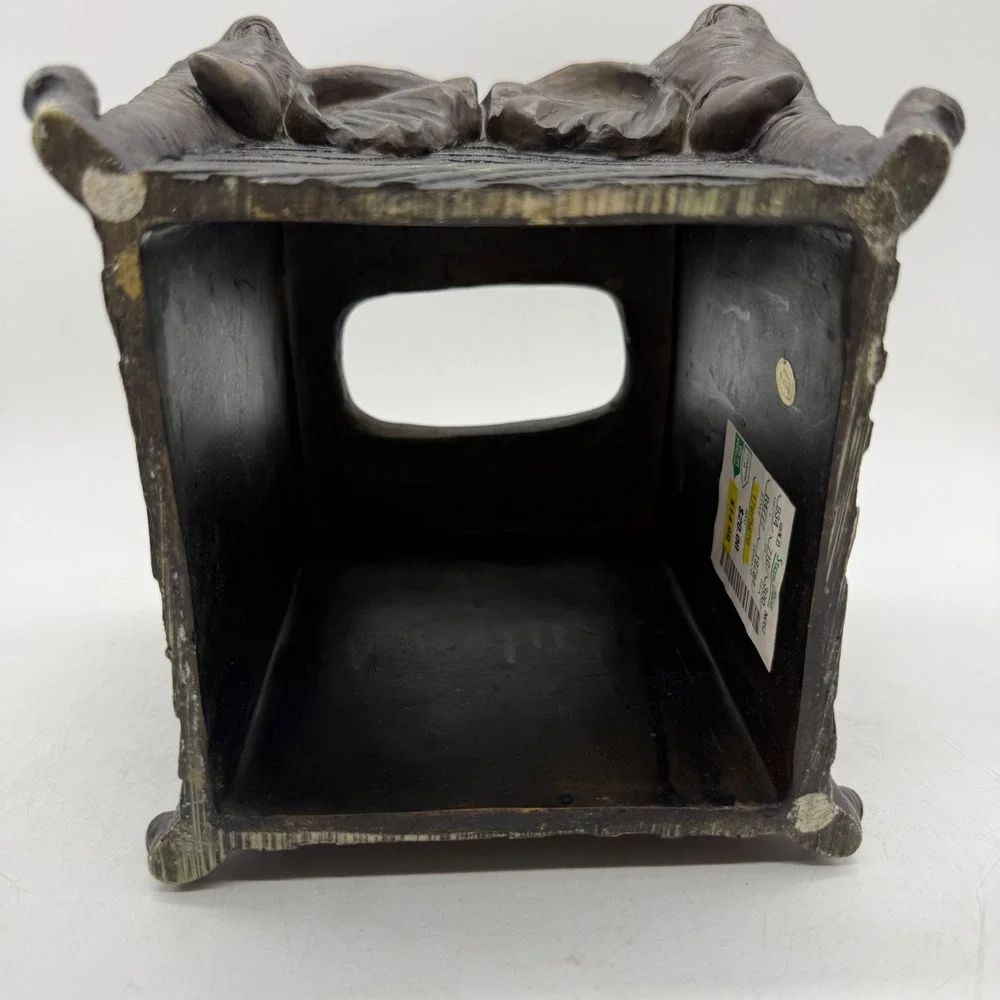 Elephant Tissue Box Cover Vintage Bronze Tone Safari Pattern Rare Zoo